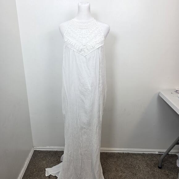 Faroro White Lace Halter Boho Beachy Coastal Side Slits Maxi Sundress Size XL - Picture 2 of 8